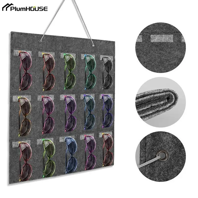 

15Slots Felt Eyeglasses Stand Holder For Sunglasses Glasses Storage Display Hanging Bag Wall Pocket Storage Box Organizer