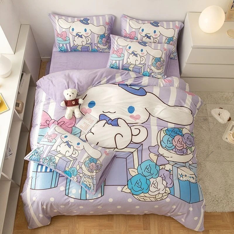 

Sanrio Cinnamoroll Kuromi My melody cartoon cute plus velvet dormitory home three-piece set girly heart kawaii bedding gift