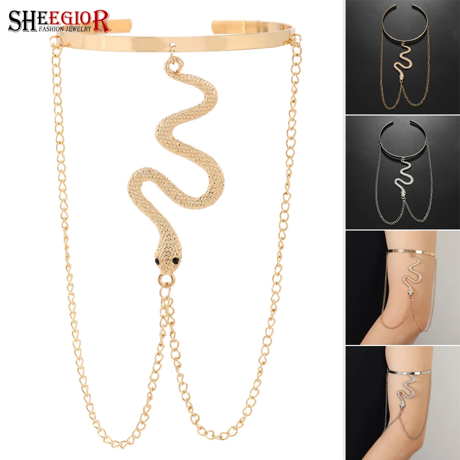 

Gothic Chain Tassel Upper Arm Cuff Snake Pendant Arm Bracelet Bangle Punk Open Armlet Accessories Adjustable Armband Girl's Gift