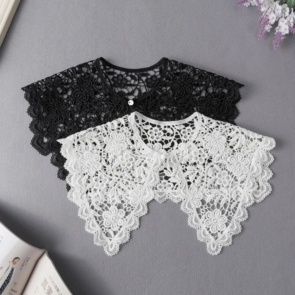 

Women Bow tie Fake Collar Accessories Floral Lace Doll Collar Detachable Half Shirt Collar Black White A RAN A YUE