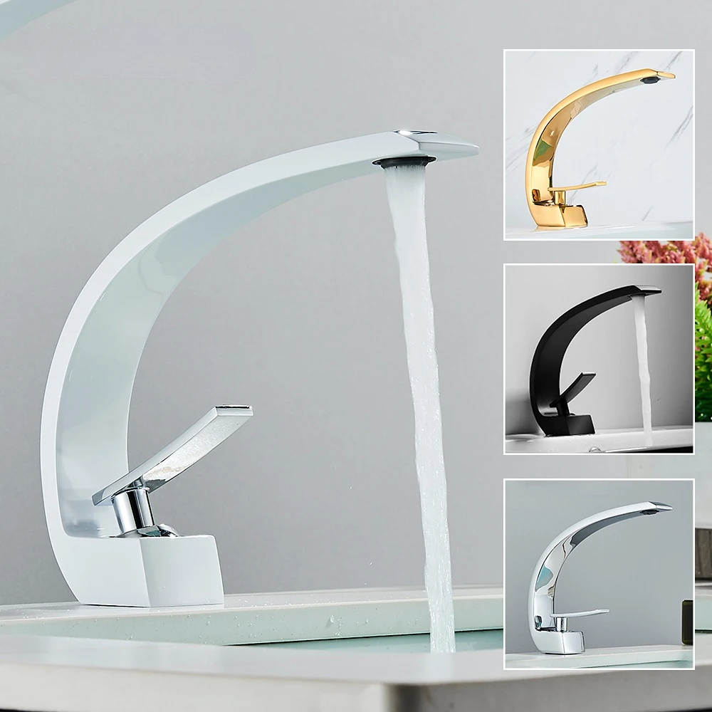 

White Chrome Nordic Bathroom Basin Faucet Washbasin Crane Brass for Vessel Sink Deck Mounted Hot Cold Water Mixer Tap