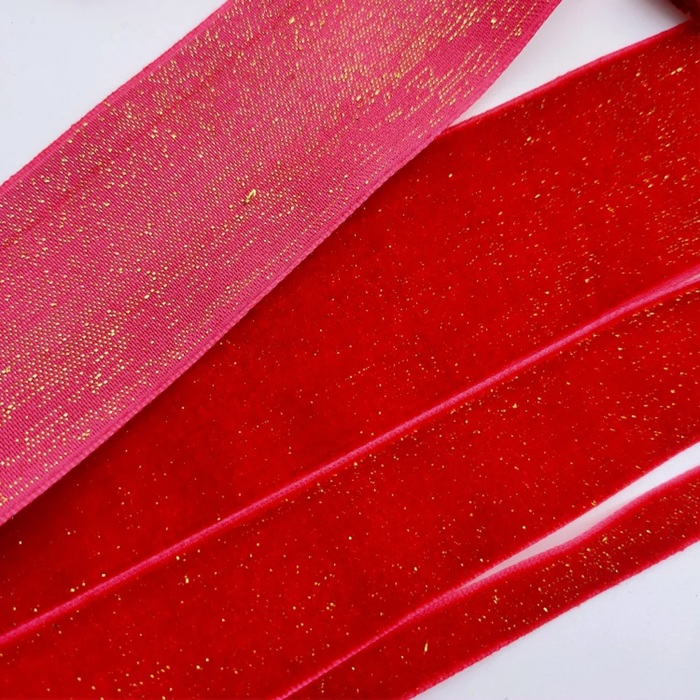 

5 Yards Christmas Velvet Gold Ribbon Red Gift Belt DIY Bow Ribbons Gift Wrapping Rope Xmas New Year Festival Party Home Decor