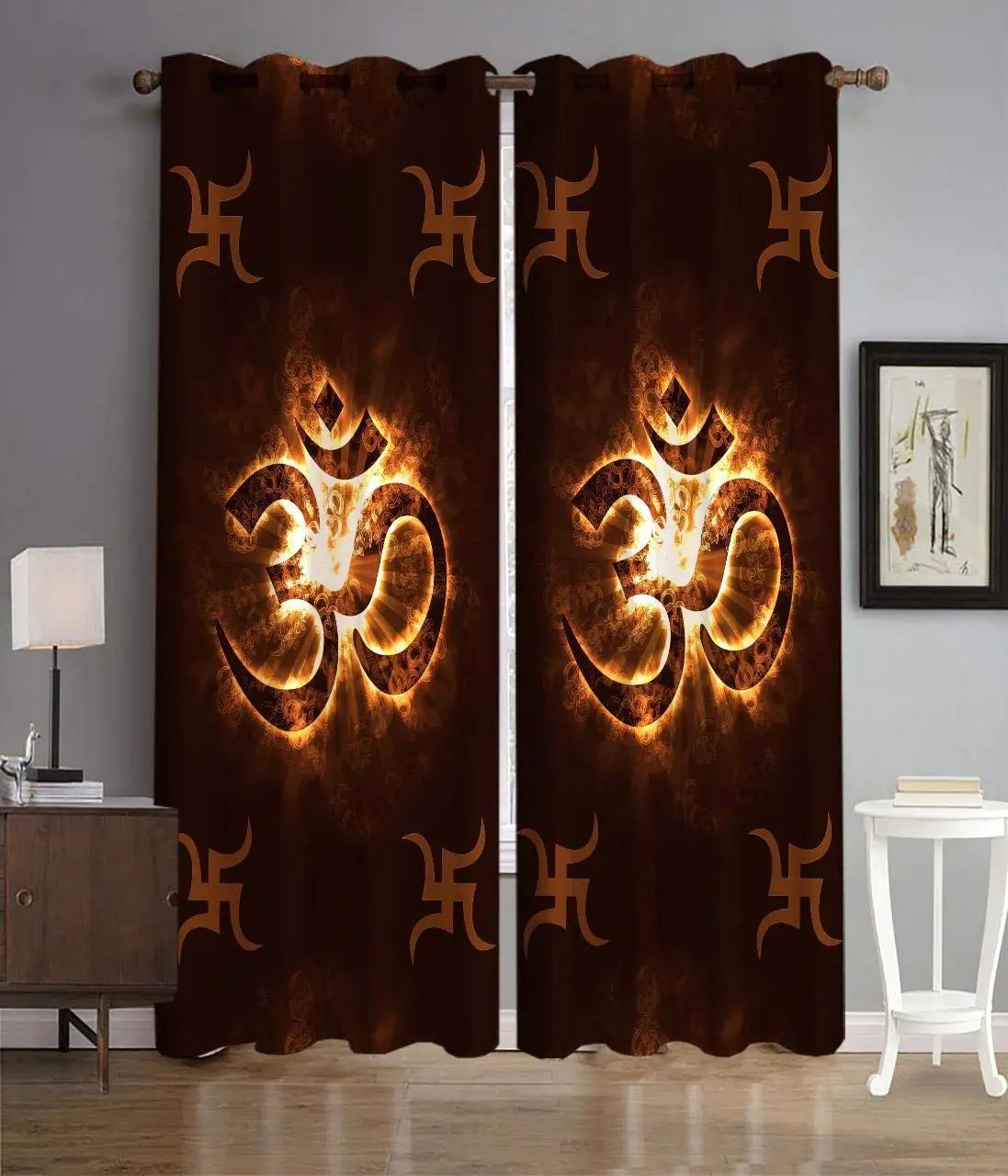 

3D God Digital Printed Home Furnishing Polyresin Curtains for Indian Festival Bedroom Living Room Window Curtains 2 Panels