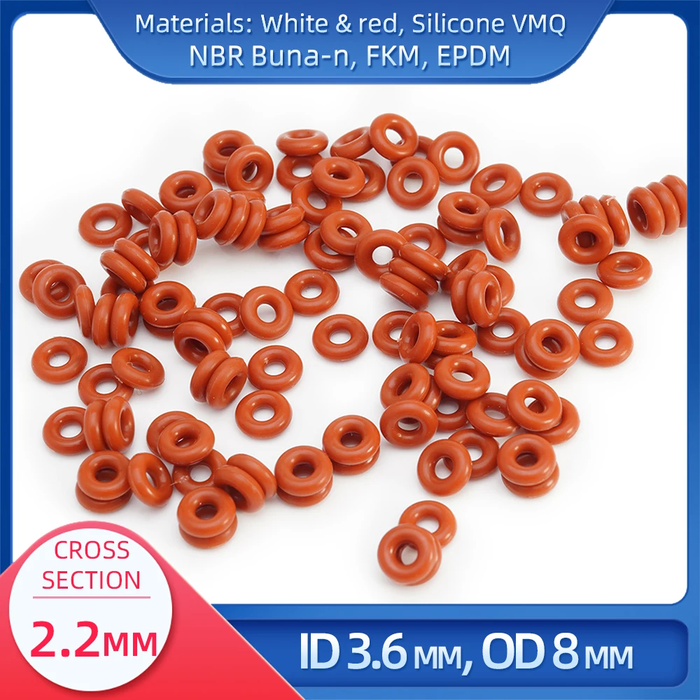 O Ring CS 2.2 mm ID 3.6 mm OD 8 mm Material With Silicone VMQ NBR FKM EPDM ORing Seal Gaske
O Ring CS 2.2 mm ID 3.6 mm OD 8 mm Material With Silicone VMQ NBR FKM EPDM ORing Seal Gaske