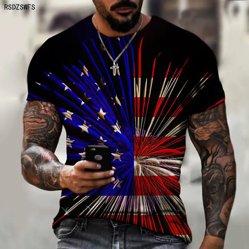 

Men's Shirt, National Flag Retro Art 3D Printing Pattern Round Neck T-shirt, Street Harajuku Trend Top, Casual Wide Oversize 5XL