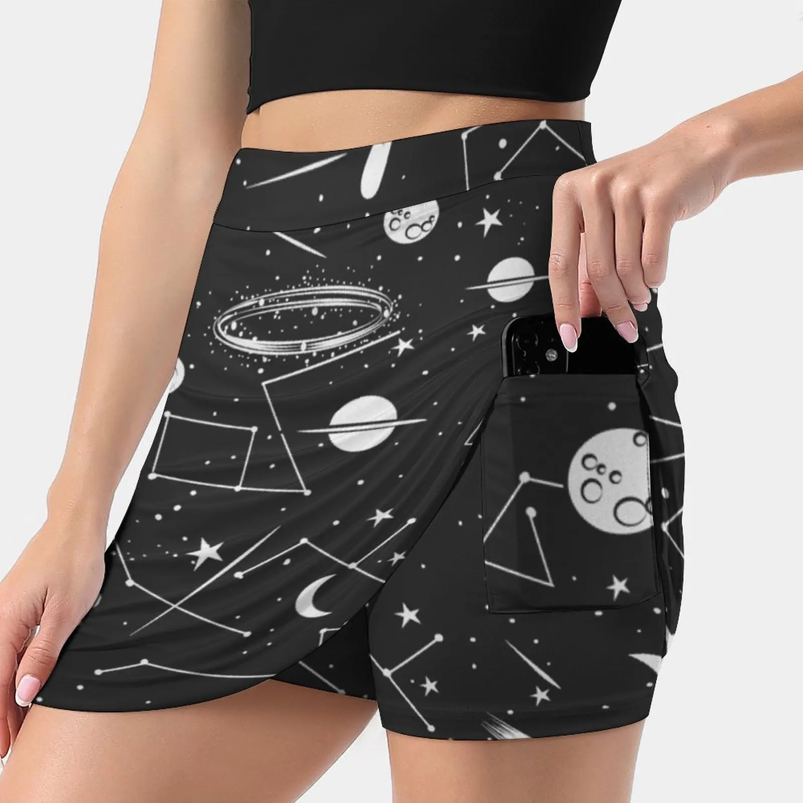 

My Own Space Women's skirt Y2K Summer Clothes 2022 Kpop Style Trouser Skirt With Pocket Space Planets Moon Star Kite Astronomy