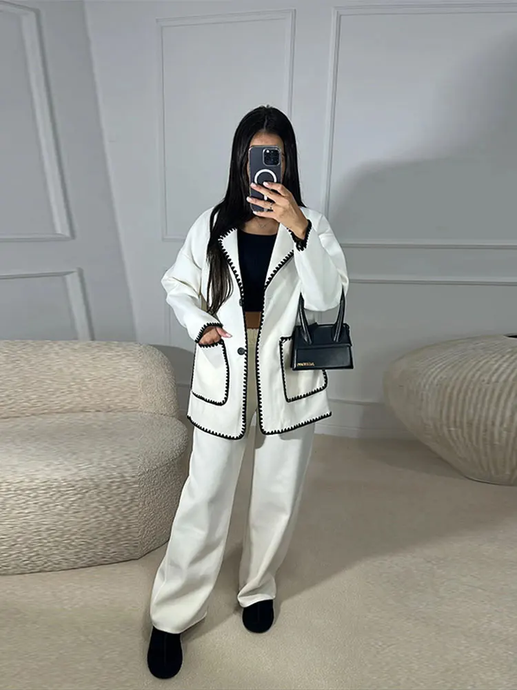 Elegant Patchwork Loose Coat Women Chic Solid Double Pockets Long Sleeve 2 Pieces 2023 Autumn Winter Office Casual Pants Sets
Elegant Patchwork Loose Coat Women Chic Solid Double Pockets Long Sleeve 2 Pieces 2023 Autumn Winter Office Casual Pants Sets