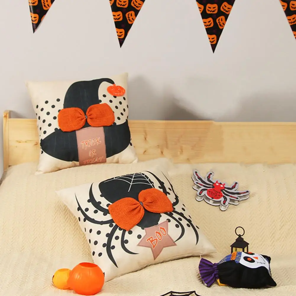 

Soft Halloween Pillow Case Halloween Square Pillowcase Halloween Party Supplies Witch Hat Spider Print Pillow Cushion for Sofa