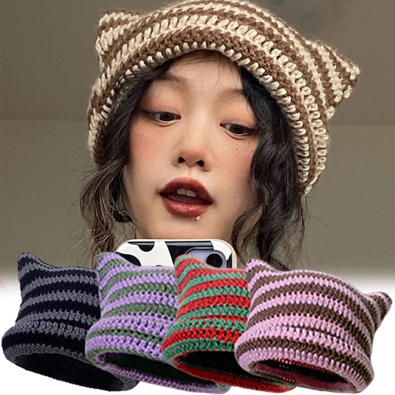 Y2K Knitted Caps Harajuku Gothic Cat Ear Little Devil Hats Sweet Cool Girls Kawaii Designer Winter Hats Handmade Beanie Female
Y2K Knitted Caps Harajuku Gothic Cat Ear Little Devil Hats Sweet Cool Girls Kawaii Designer Winter Hats Handmade Beanie Female