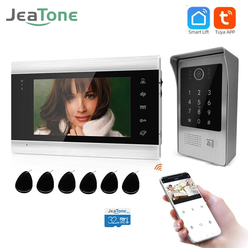 

Jeatone 1080P 7 Inch Video Intercom Wifi Doorbell With Camera Tuya Touch Screen IR Night Support Password Card Monitor Unlock