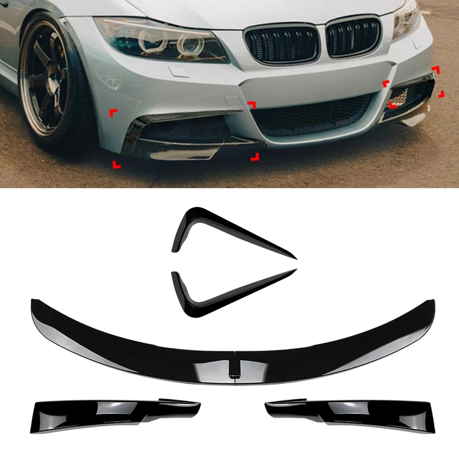 Car Front Bumper Lip Spoiler Lower Blade + Side Splitter Corner Cover Trim For BMW 3 Series E90 E91 LCI M Sport 325i 2009-2012
Car Front Bumper Lip Spoiler Lower Blade + Side Splitter Corner Cover Trim For BMW 3 Series E90 E91 LCI M Sport 325i 2009-2012