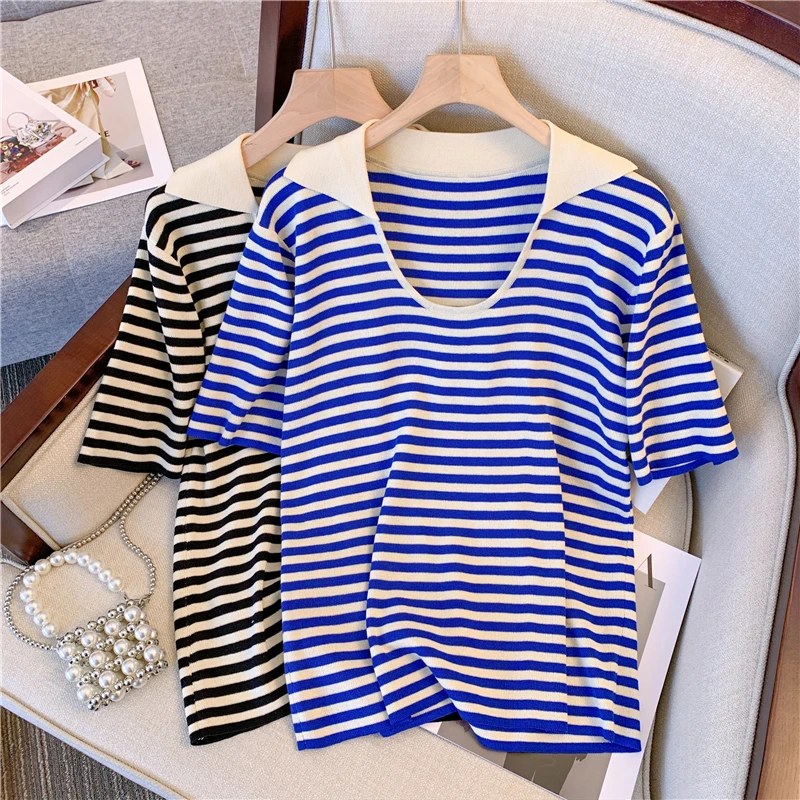 Summer Sweater Women O-Neck stripes Stitching color Knitted pullove short sleeve Casual Loose soft Fashion Women clothing
Summer Sweater Women O-Neck stripes Stitching color Knitted pullove short sleeve Casual Loose soft Fashion Women clothing