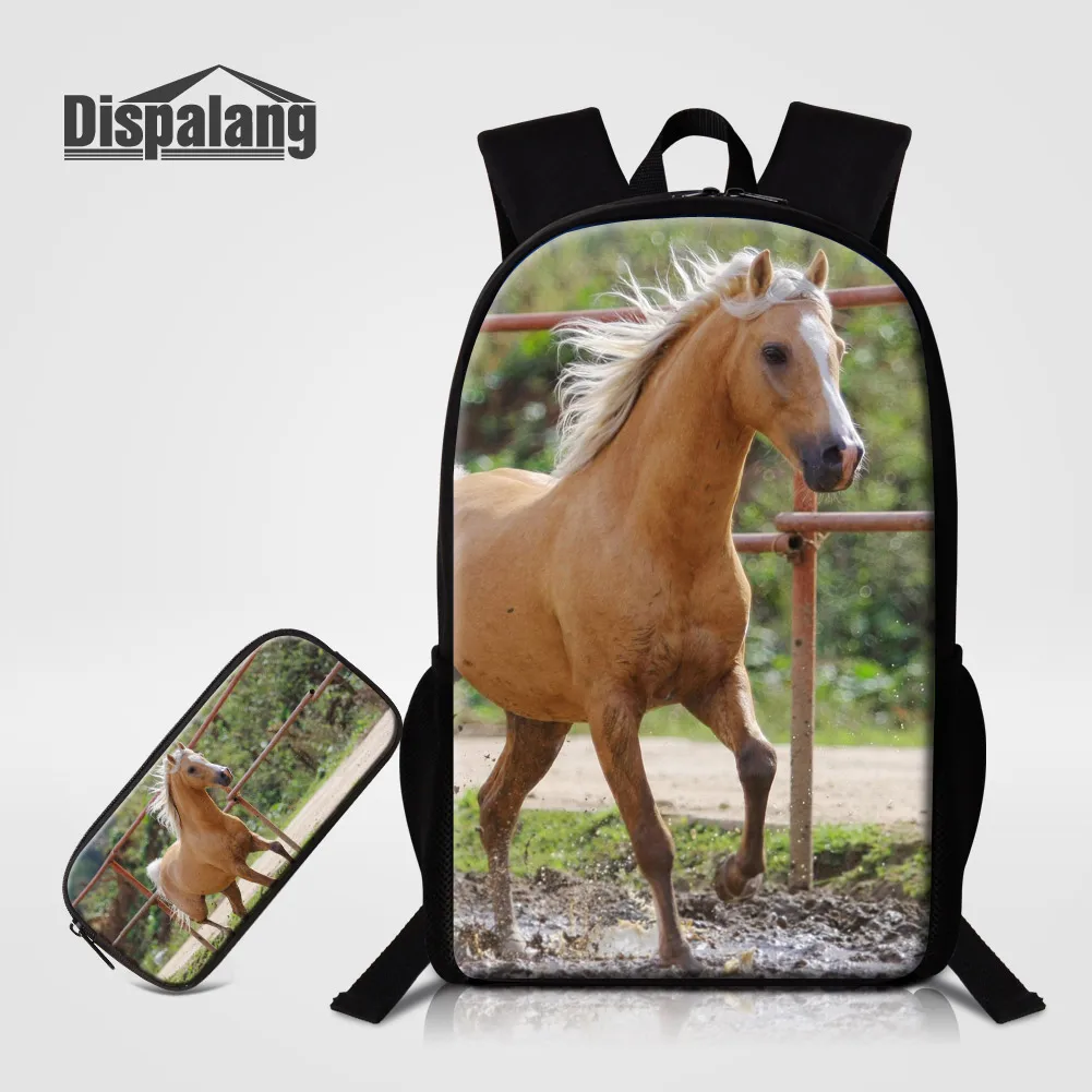 

Dispalang Animal Horse Backpack For Kids 2 PCS Bags Set For School With Pencil Case Children's Large Schoolbag Boy Girl Bookbag
