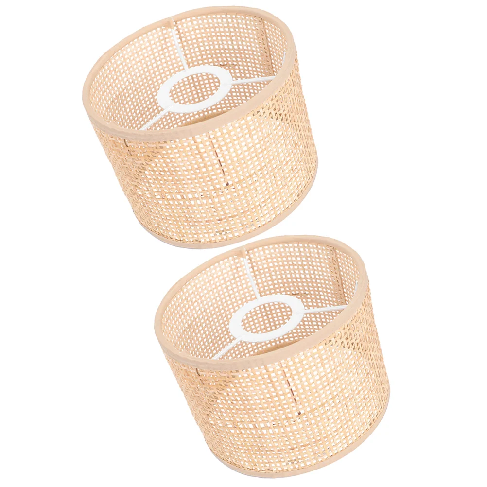 

2 Pcs Woven Lampshade Rattan Grid Real (16*12 Squares) 2pcs Pendant Light Cover New Chinese Style Decorative Rustic Shades