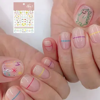 네일 아트 접착 백킹 스티커, 만화 곰 태양 네일 장식, 다크 브라운 핑크, 귀여운 바람 네일 아트 데칼 상품 이미지