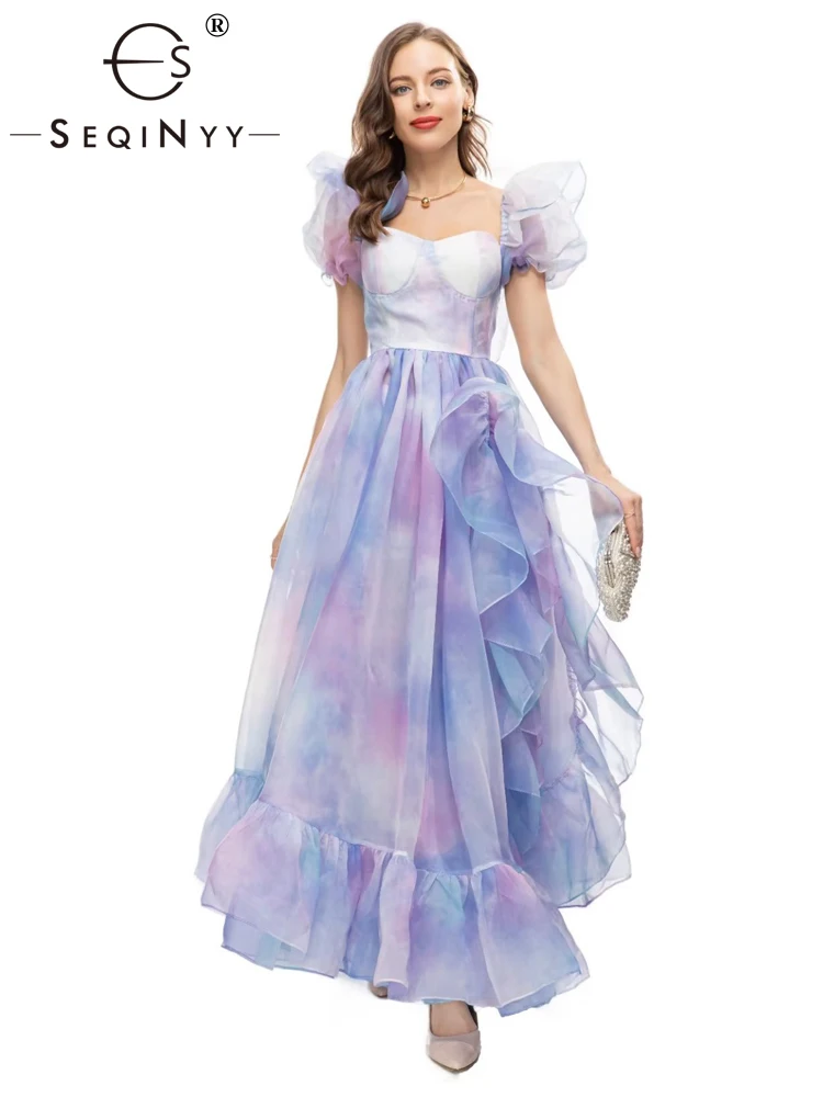 SEQINYY Party Long Dress Summer Spring New Fashion Design Women Runway Puff Sleeve Purple Print Organza Ruffles Elegant
SEQINYY Party Long Dress Summer Spring New Fashion Design Women Runway Puff Sleeve Purple Print Organza Ruffles Elegant