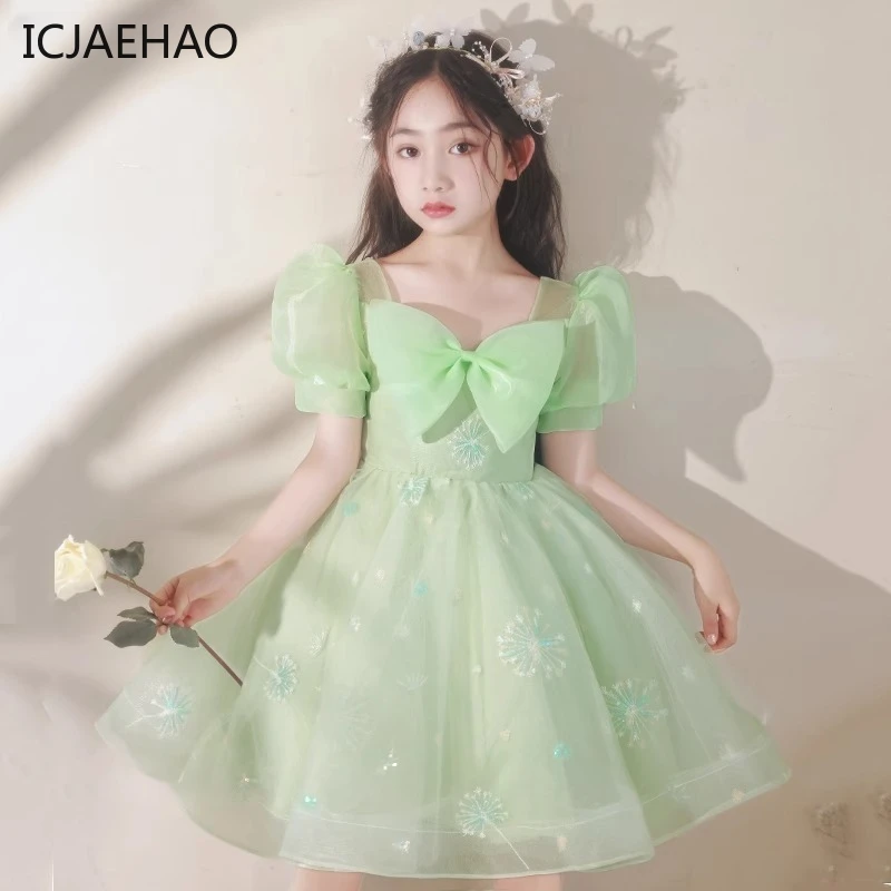 

Kids Bridemaid Wedding Birthday Baptism Party Matching Baby Girl Flower Dress with Bow Children Ball Gowns Elegant Frocks 2024