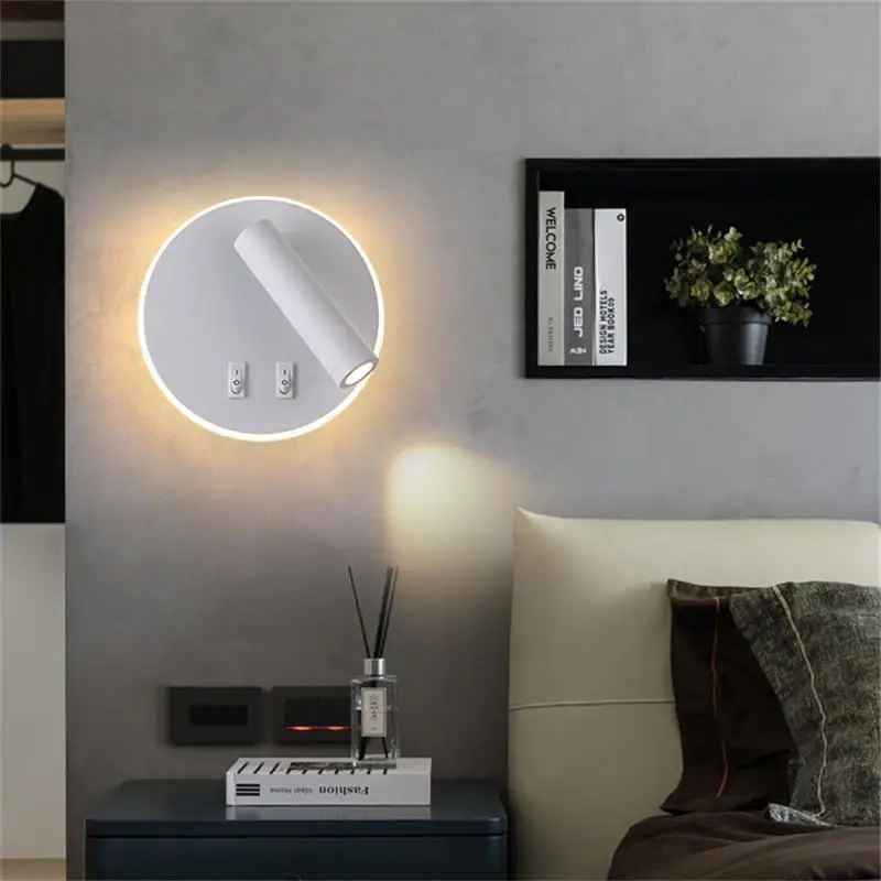 

Настенный светильник в скандинавском стиле с выключателем, лампа с подсветкой 3 Вт, 6 Вт, комнатное бра с свободным вращением для спальни, прикроватного столика