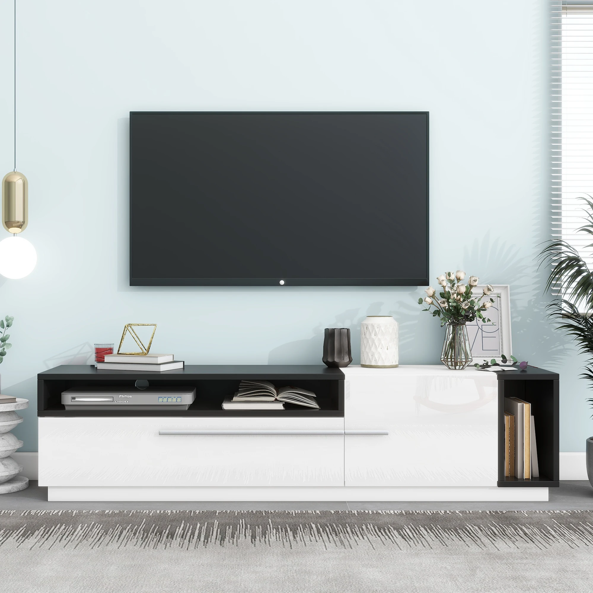 2-Tone Design TV Stand with Silver Handles&Spacious Storage UV High-Gloss Chic Style TV Cabinet Media Console for TVs Up to 70"
2-Tone Design TV Stand with Silver Handles&Spacious Storage UV High-Gloss Chic Style TV Cabinet Media Console for TVs Up to 70"