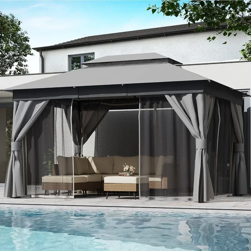 10'x13' Gazebo with Heavy Duty Party Tent & Shelter with Double Roof, Mosquito Nettings and Privacy Screens for Backyard, Garden
10'x13' Gazebo with Heavy Duty Party Tent & Shelter with Double Roof, Mosquito Nettings and Privacy Screens for Backyard, Garden