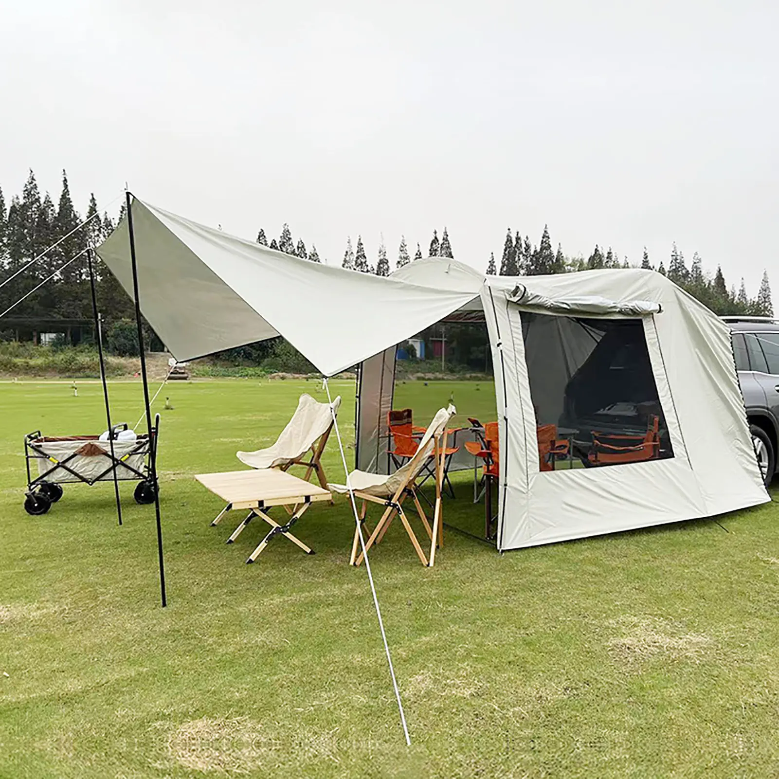 SUVS MPV Car Rear Tent Camping Auto Tail Tent Waterproof Auto Awning Beach Sunshade Tent 5-6 Person For Self-driving Travel
SUVS MPV Car Rear Tent Camping Auto Tail Tent Waterproof Auto Awning Beach Sunshade Tent 5-6 Person For Self-driving Travel