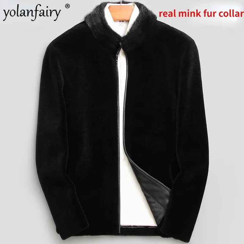 

Real Fur Coat Men's Mink Collar Pure Wool Jacket for Men Winter Jackets Male Sheep Shearling Composite Fur Integrated Coats FCY