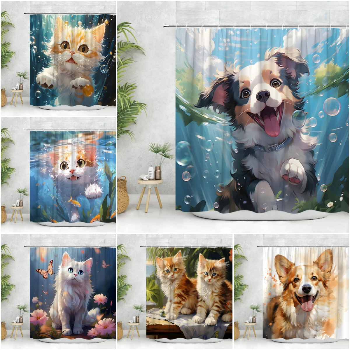 Забавные шторы для душа в виде животных, мультяшная кошка, собака, панда, акварель, весенние цветы, ферма, милая бабочка, Полиэстеровая ткань, декор для ванной комнаты 
Забавные шторы для душа в виде животных, мультяшная кошка, собака, панда, акварель, весенние цветы, ферма, милая бабочка, Полиэстеровая ткань, декор для ванной комнаты