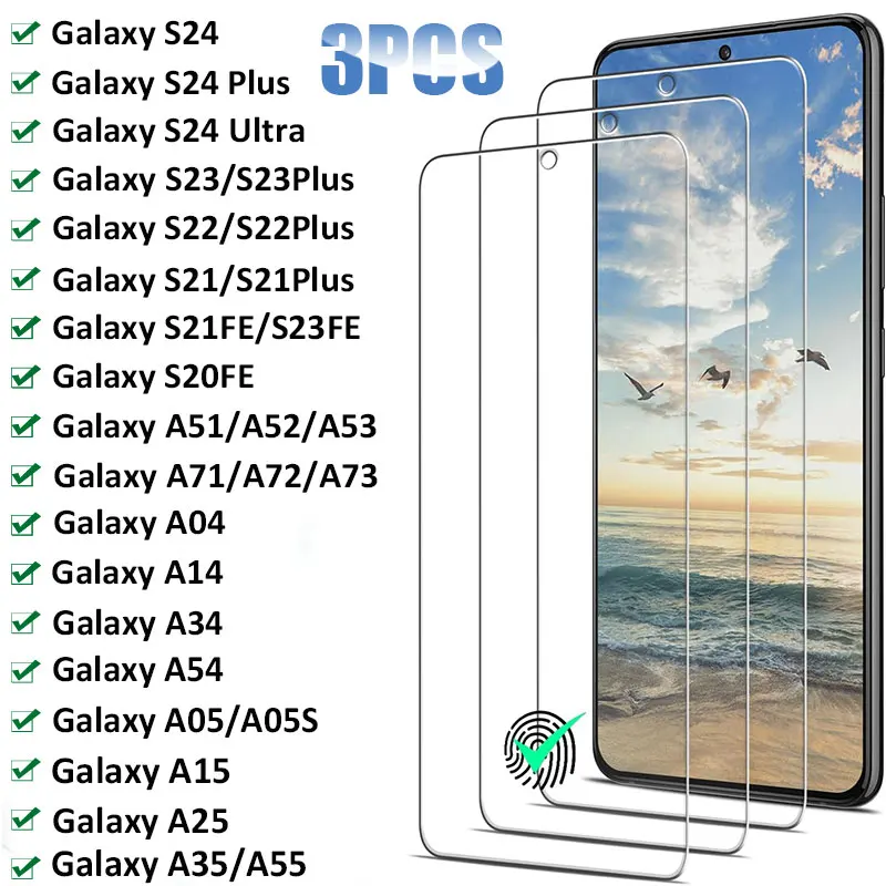 Verre de protection Guatemala pour Samsung Galaxy S24 Ultra, S23, S22 Plus, S21FE, A52, A53, A71, A72, A54, A34, A14, A05S, A15, A35, A55, 3 pièces 1