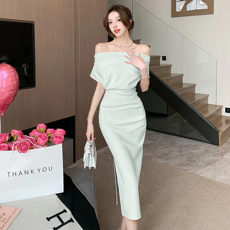 French Temperament Celebrity Wind Sexy Strapless Oblique Collar Dress Female Spring and Summer Slim Open Package Hip Long Dress
French Temperament Celebrity Wind Sexy Strapless Oblique Collar Dress Female Spring and Summer Slim Open Package Hip Long Dress