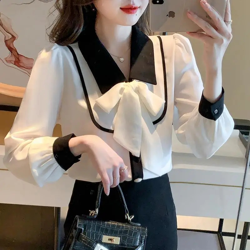 2023 New Spring and Single-breasted Autumn Spring Lace up Shirt Blusa Femme Bottoming Tops Chiffon Shirt Spring Women
2023 New Spring and Single-breasted Autumn Spring Lace up Shirt Blusa Femme Bottoming Tops Chiffon Shirt Spring Women