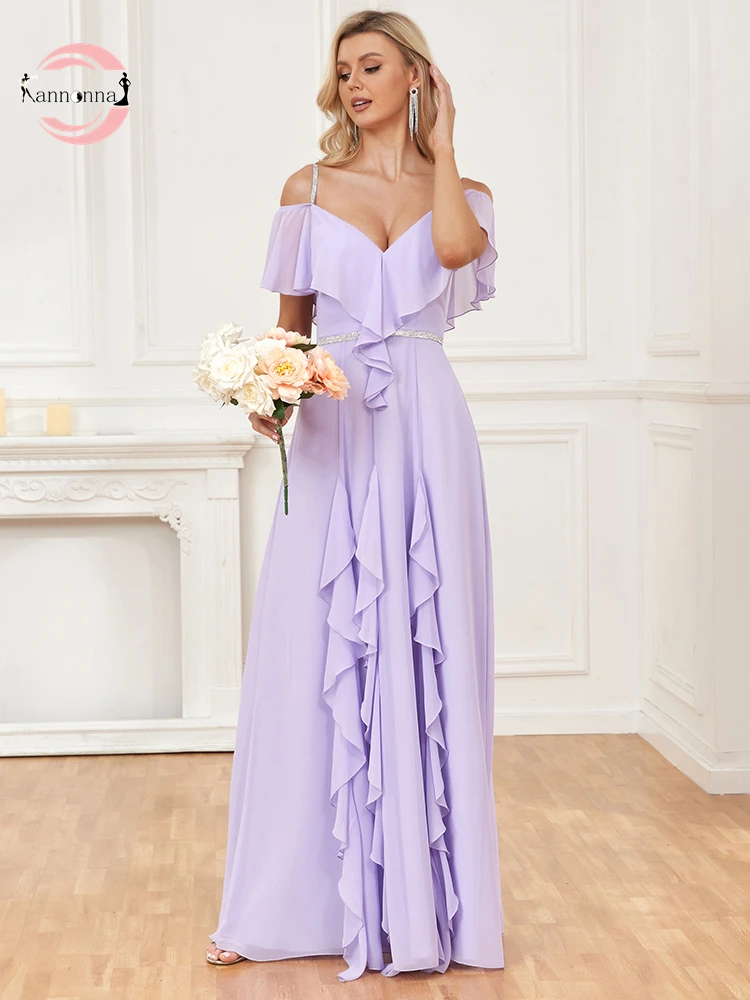 

Fannonnaf Bridesmaid Lilac Dress Guest Wedding Party Formal Ceremony Prom Gown Floor-length Evening Dresses Woman Elegant Simple