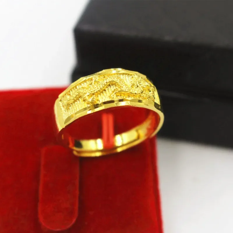 

Fashion Long term Color free Ring Loose Dragon and Phoenix Copper Plated Sand Gold Jewelry Men's and Women's Imitation Gold Ring
