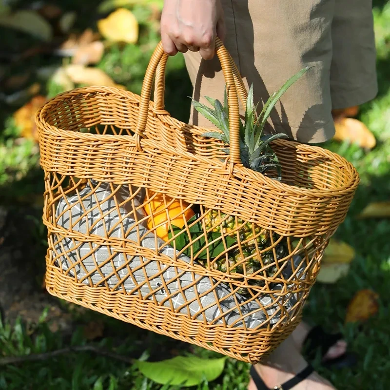 Idle Storage Picnic Basket Props Imitation Rattan Woven Handheld Grocery Basket Shopping Basket Outdoor Outing
Idle Storage Picnic Basket Props Imitation Rattan Woven Handheld Grocery Basket Shopping Basket Outdoor Outing