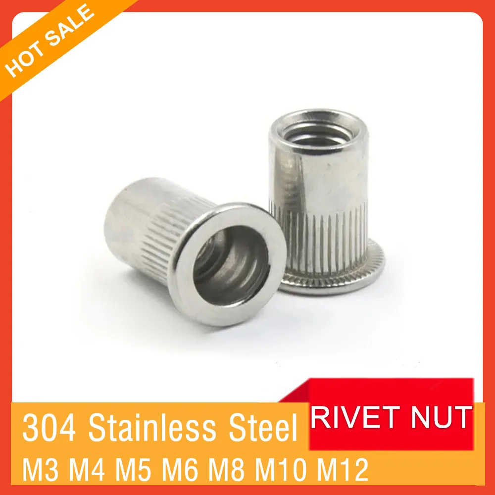 

M3 M4 M5 M6 M8 M10 M12 304 Stainless Steel Flat Head Threaded Rivet Nut Insert Rivnut Nutsert