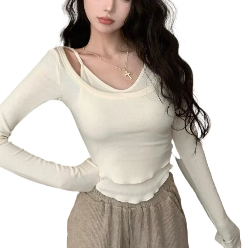 Autumn Sheep Cashmere Long Sleeve Women T-shirts Versatile Fake Two Pieces U Neck Sexy Crop Tops Winter Solid Inner Bottom Tees
Autumn Sheep Cashmere Long Sleeve Women T-shirts Versatile Fake Two Pieces U Neck Sexy Crop Tops Winter Solid Inner Bottom Tees