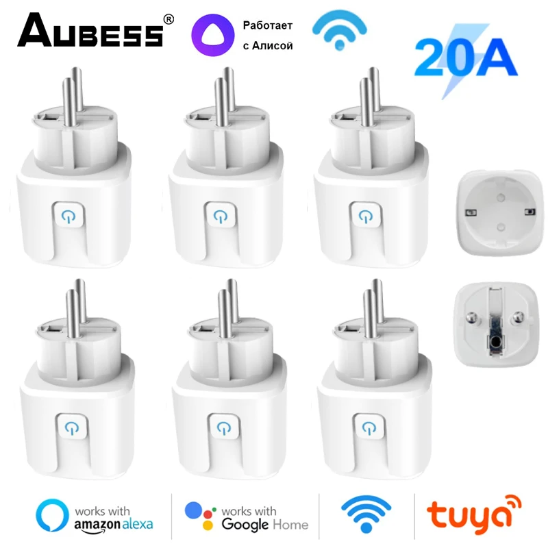Tuya EU Wifi Smart Plug Socket 20A Real-time Power Monitor Outlet Timer Life APP Control Work with Google Home Alexa Alice |