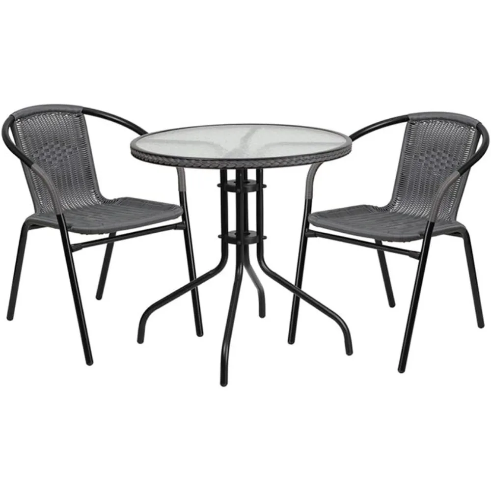 Garden Furniture 3-Piece Patio Dining Set With Round Glass Metal Table and 2 Stackable Rattan Chairs Coffee Tables Gray Camping
Garden Furniture 3-Piece Patio Dining Set With Round Glass Metal Table and 2 Stackable Rattan Chairs Coffee Tables Gray Camping