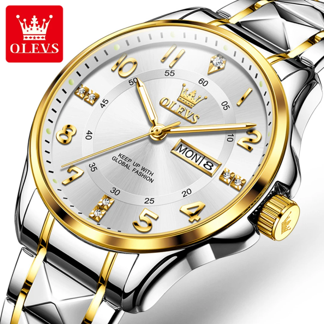 

OLEVS 2910 Casual Quartz Watch Gift Round-dial Alloy Watchband Week Display Calendar