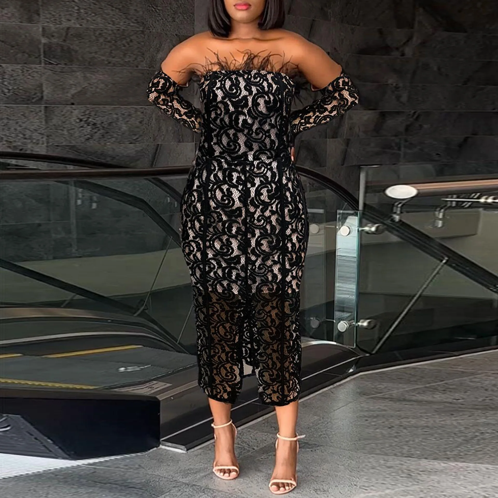 Cutubly Off Shoulder Lace Dress Women Sexy Backless Trim Feather Evening Dresses With Sleeve 2023 Party Club Cocktail Vestidos
Cutubly Off Shoulder Lace Dress Women Sexy Backless Trim Feather Evening Dresses With Sleeve 2023 Party Club Cocktail Vestidos
