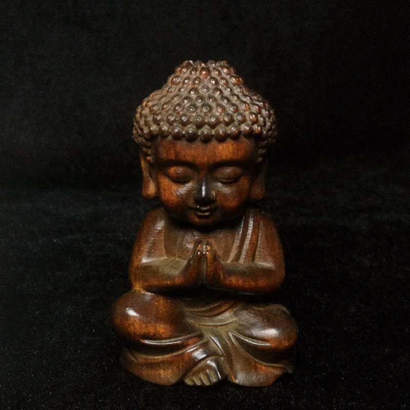 

YIZHU CULTUER ART Height 6.7 CM Old Chinese boxwood Hand Carved Buddhism Buddha Figure Statue desk Decoration Gift Collection