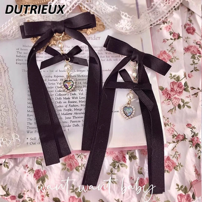 

Handmade Lolita Japanese Mine Series Girl Bow Rhinestone Barrettes Sweet Cute Hair Accessories Hairclips Side Clip Headdress