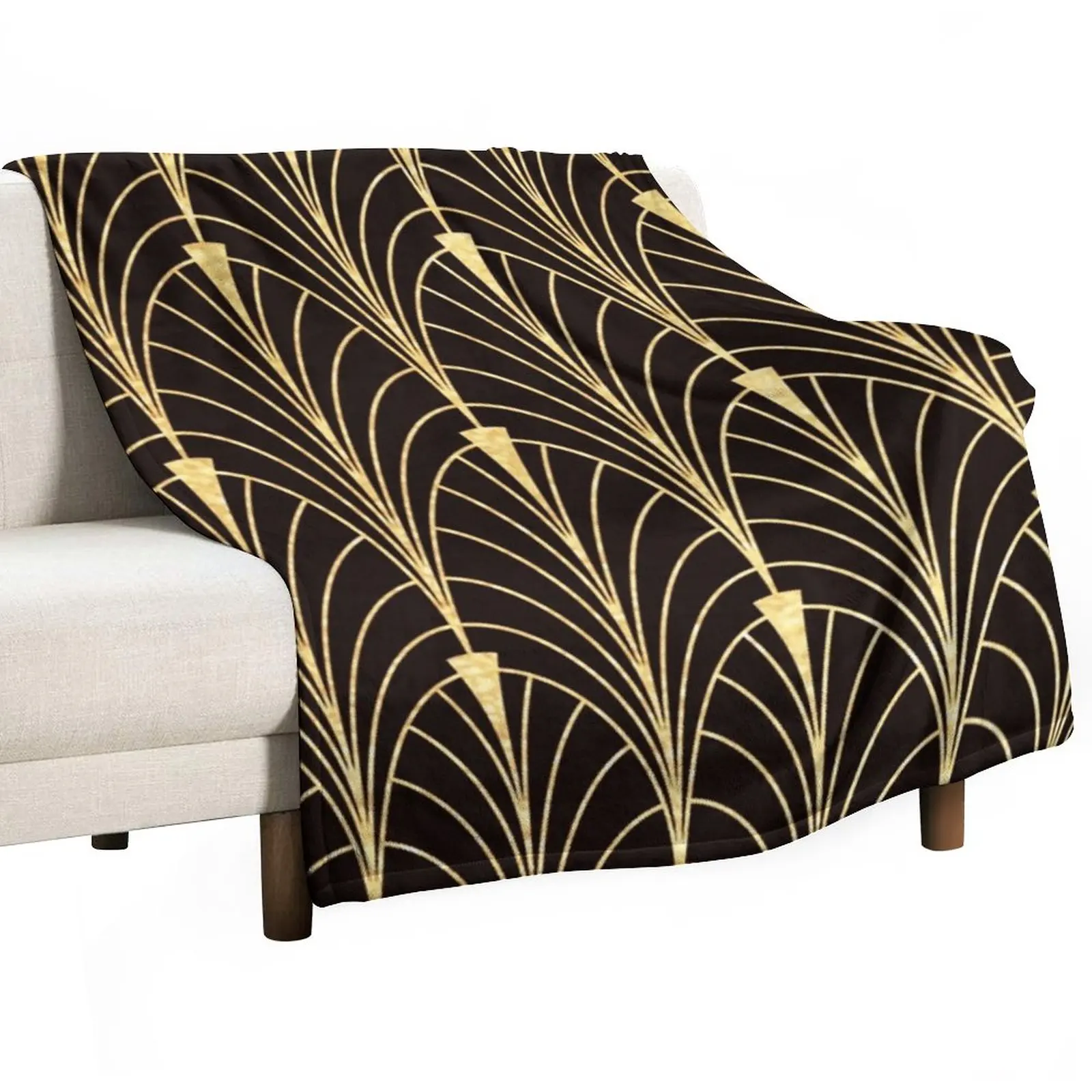 

Sophisticated Glitzy (Faux) Gold Art Deco Pattern Throw Blanket Retro Blankets Soft Bed Blankets