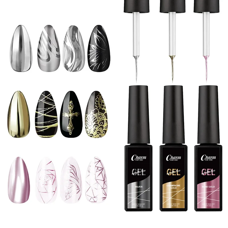 

10ml Gold Sliver Metallic Liner Gel Nail Polish French Style Super Bright Mirror Pull Line Graffiti Painting Stripe Gel DIY Nail