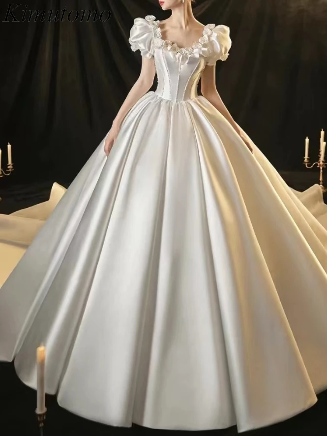 Kimutomo Three Dimensional Flowers Satin Wedding Dress Beaded Puff Short Sleeves Dresses French Style Back Drawstring Vestidos
Kimutomo Three Dimensional Flowers Satin Wedding Dress Beaded Puff Short Sleeves Dresses French Style Back Drawstring Vestidos