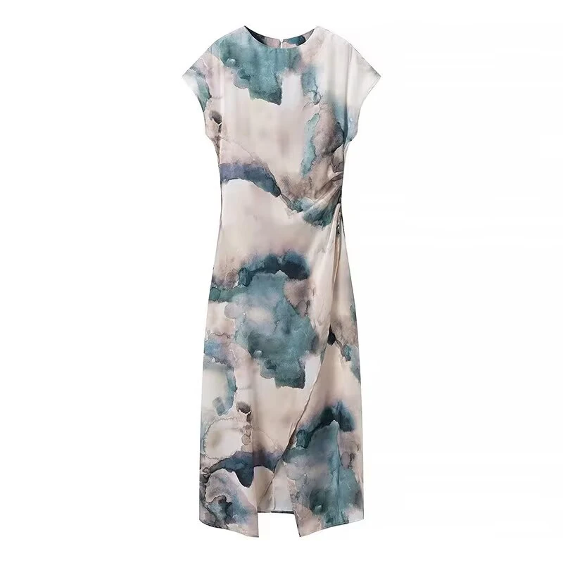 YENKYE Summer Women O Neck Short Sleeve Satin Tie Dye Dress Sexy Front Slit Side Ruched Female Party Long Dresses
YENKYE Summer Women O Neck Short Sleeve Satin Tie Dye Dress Sexy Front Slit Side Ruched Female Party Long Dresses