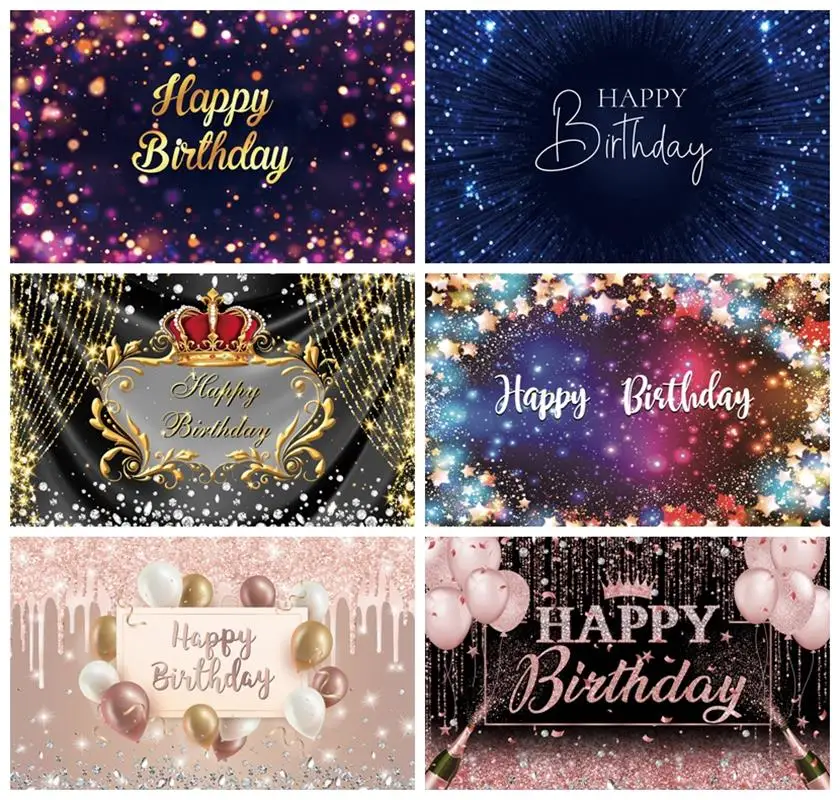 

Laeacco Happy Birthday Party Backdrop Black Gold Balloons Glitter Bokeh Spots Adult Portrait Customized Photography Background