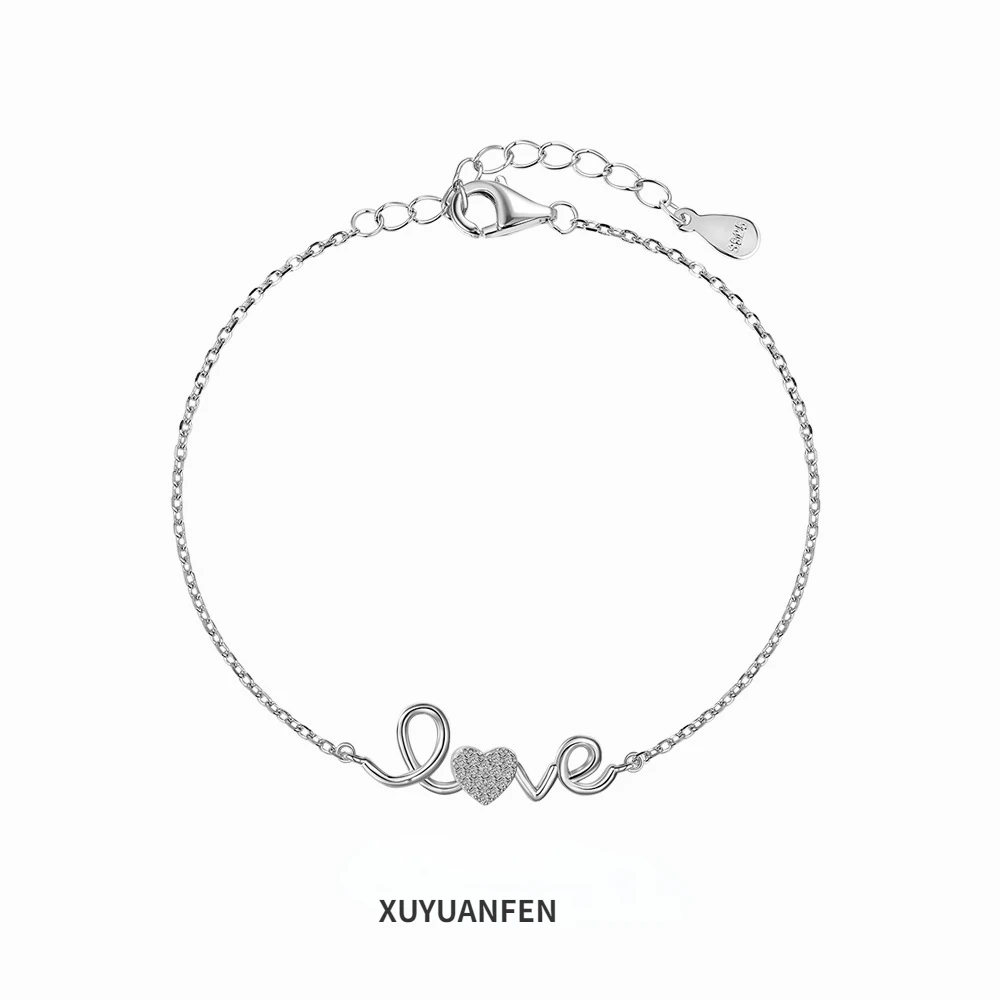 

XUYUANFEN Cross Border S925 Sterling Silver Bracelet Women's Instagram Style Small and Popular Design Letter Zircon Handicraft