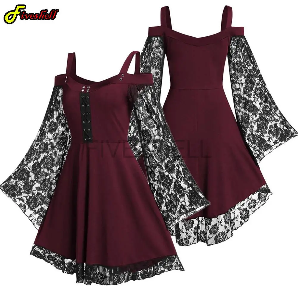 Women medieval Dresses Gothic Vintage Cold Shoulder Lace Flared Sleeve Waist Tight Bandage Dress for Women Halloween Vestidos
Women medieval Dresses Gothic Vintage Cold Shoulder Lace Flared Sleeve Waist Tight Bandage Dress for Women Halloween Vestidos