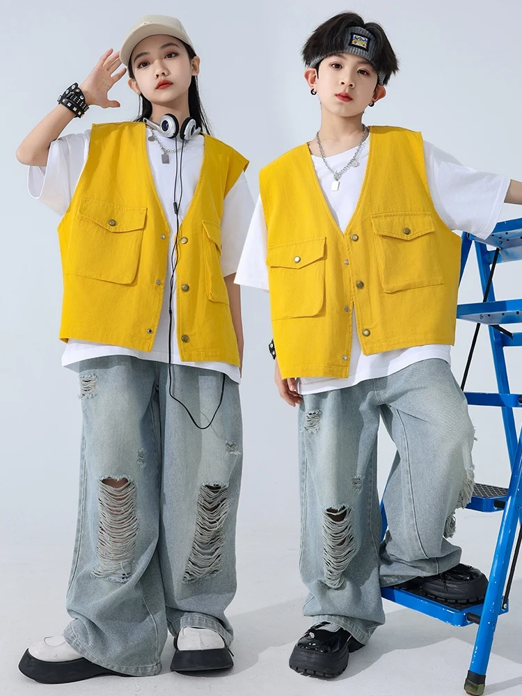 Детская танцевальная одежда в стиле хип-хоп, костюм джаза для девочек, желтый жилет, свободные джинсы, одежда для уличных танцев и представлений, Rave BL13101
Детская танцевальная одежда в стиле хип-хоп, костюм джаза для девочек, желтый жилет, свободные джинсы, одежда для уличных танцев и представлений, Rave BL13101