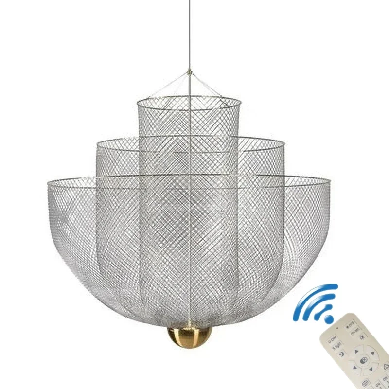 

Nordic Dimmable Metal Grid LED Chandelier Lighting lustre Designer Iron Geometric Hollow LOFT Pendant Meshmatics Hanging Lamps